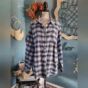 Blue Plaid Button-Up Shirt